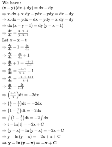 Differential Equation X Y Dx Dy Dx Dy Edurev Class 12 Question