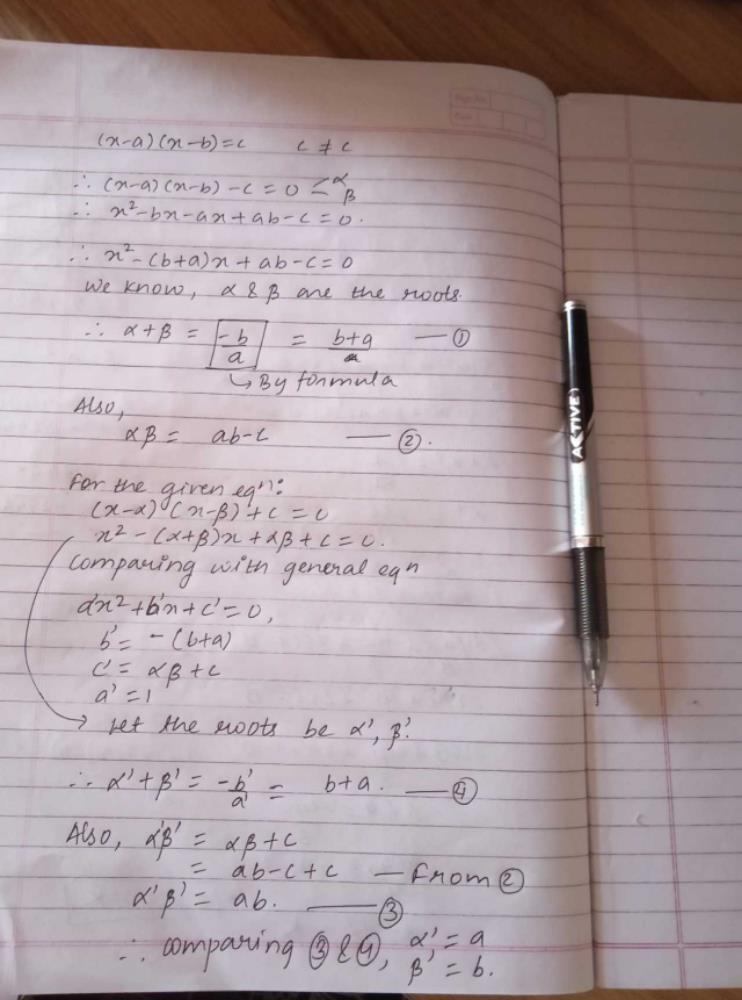 Let Alpha Beta Be The Roots Of The Equation X Ndash A X Ndash B C C Ne 0 Then The Roots Of The Equation X Ndash Alpha X Ndash Beta C