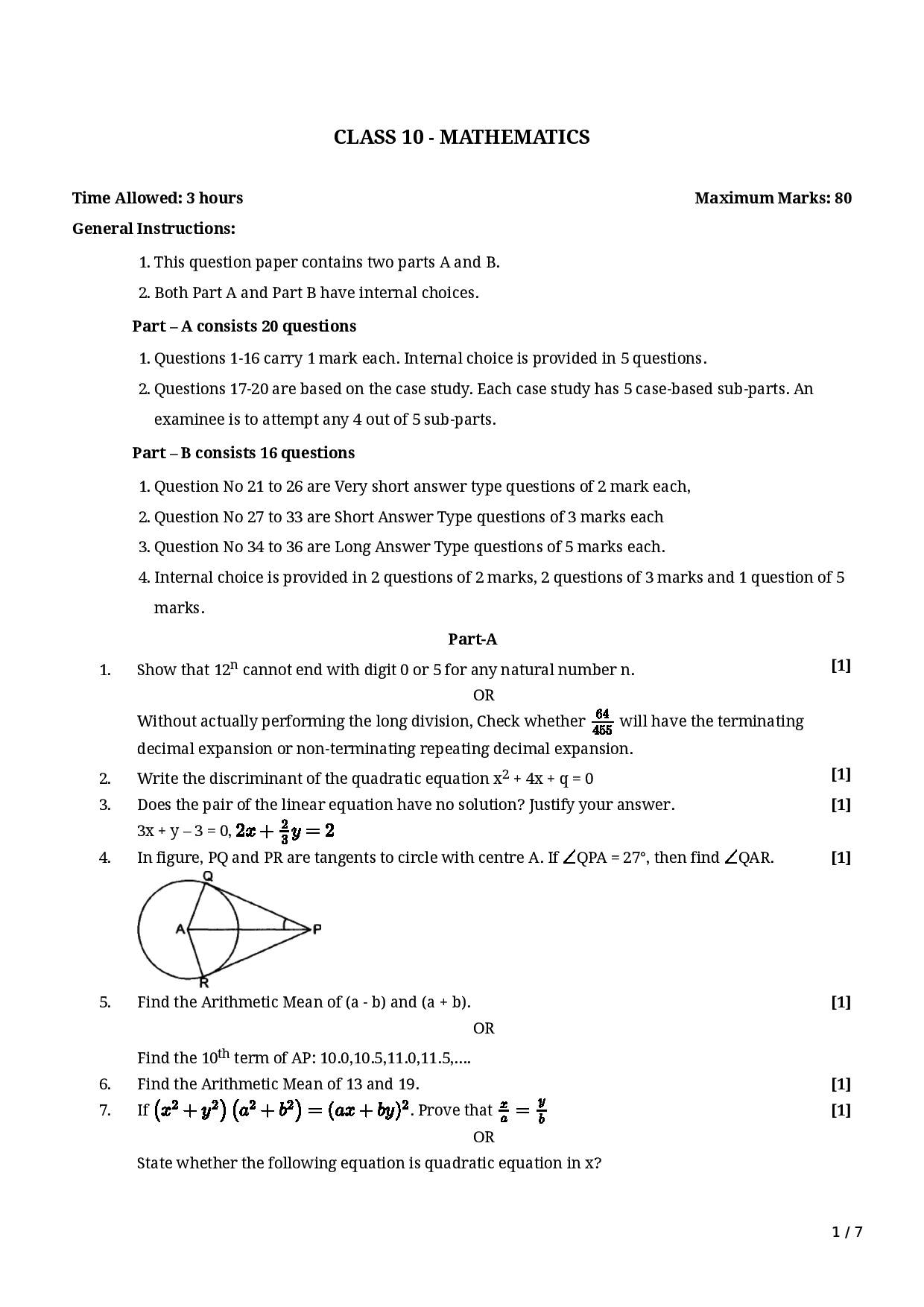 CBSE 20202021 SAMPLE PAPER MATHS STANDARD Class 10 Notes EduRev