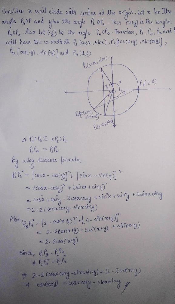 Prove geometrically Cos(x + y) = Cosx. Cosy - Sinx. Siny? | EduRev ...