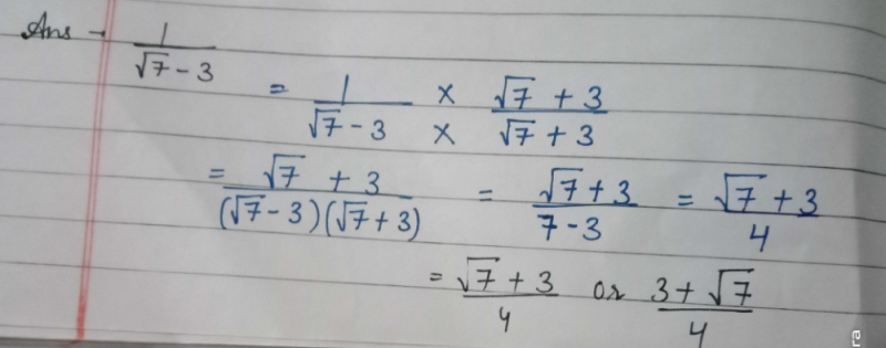 Rationalise The Denominator Of 1 7 3 Related Additional Question Answers Number System Edurev Class 9 Question