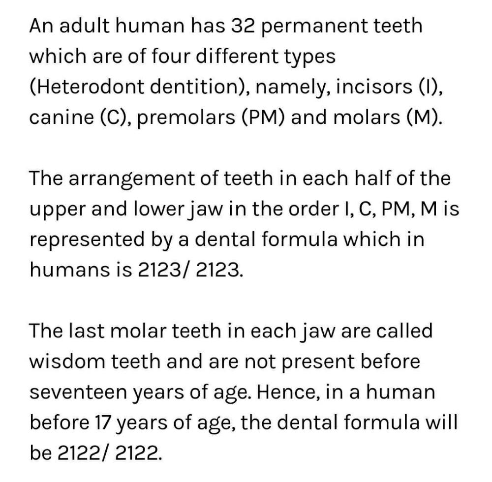 What is the dental formula in teenage. a) 2102/2102 b)2123/2123 c)2122/