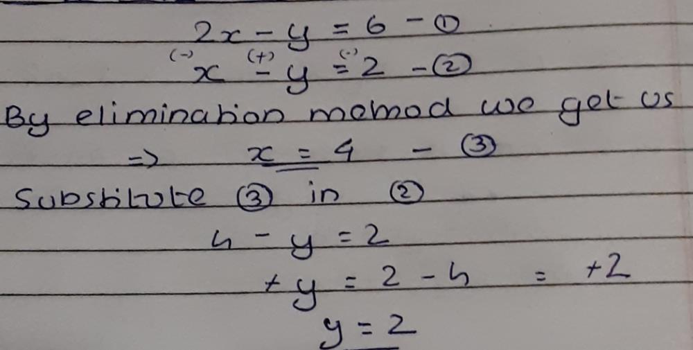 Solve Using Elimination Method 2x Y 6 X Y 2 Edurev Class 10 Question