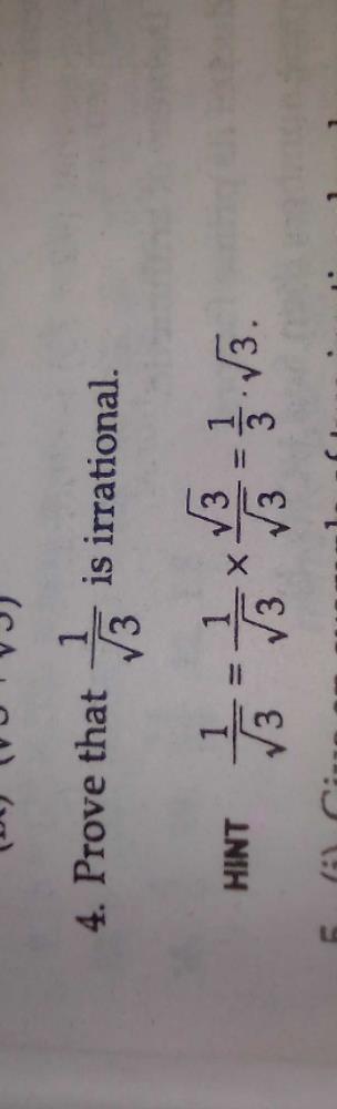 Prove That 1 Root 3 Is An Irrational Give Me Ans Fast It S Urgent Edurev Class 10 Question