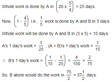 A does 80% of a work in 20 days. He then calls in B and they together ...