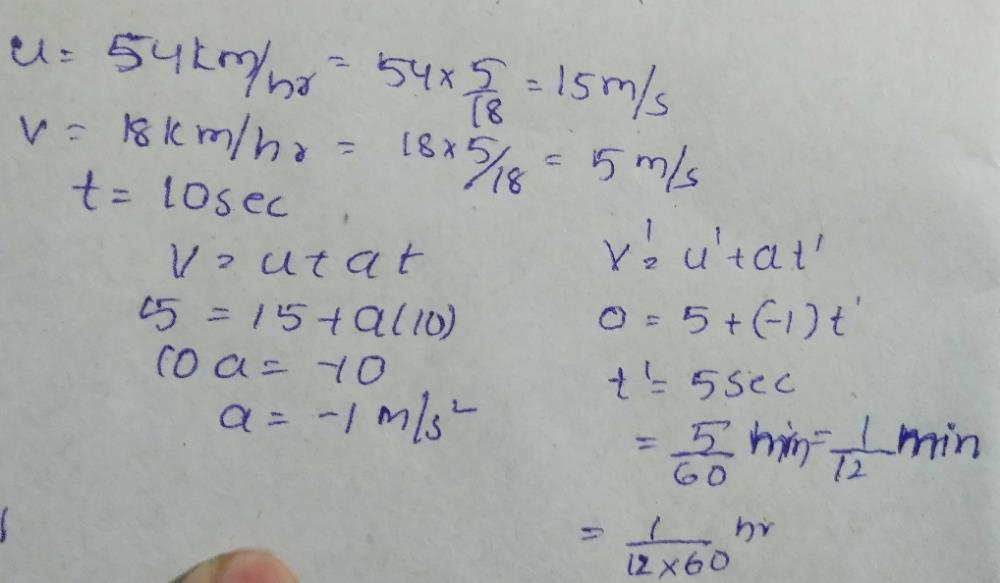 At a given instant, the speed of scooter is 54km/h and after 10sec. it
