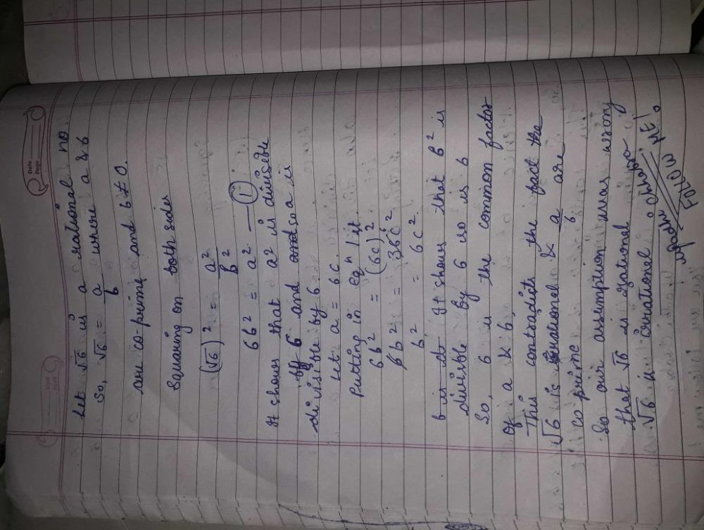 Prove That Root 6 Is Irrational Edurev Class 10 Question