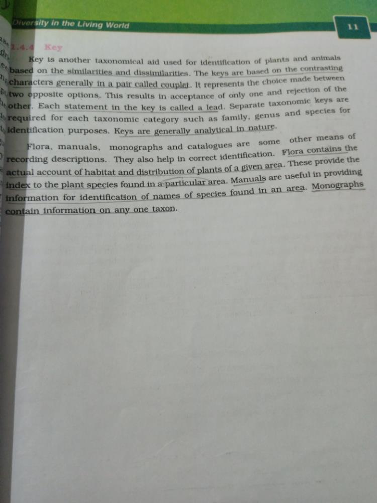 The taxonomical aid used for identification of plants and animals based