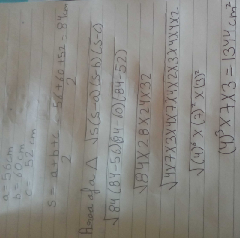 The Sides Of A Triangle Are 56 Cm 60 Cm And 52 Cm Long Then The Area Of The Triangle Isa 1322cm2b 1392cm2c 1344cm2d 1311cm2correct Answer Is Option C Can You Explain This Answer Edurev