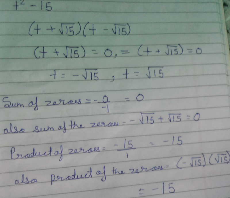 t 2 15 find the zeros of the quadratic polynomial