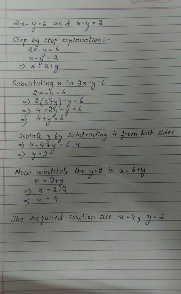 Solve Using Elimination Method 2x Y 6 X Y 2 Edurev Class 10 Question