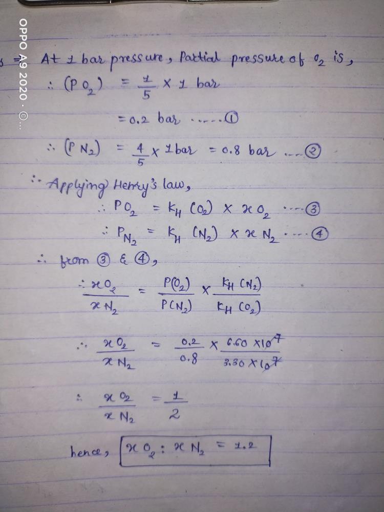 Air Contains O2 And N2 In The Ratio Of 14 Calculate The Ratio Of Solubility In Terms Of Mole 