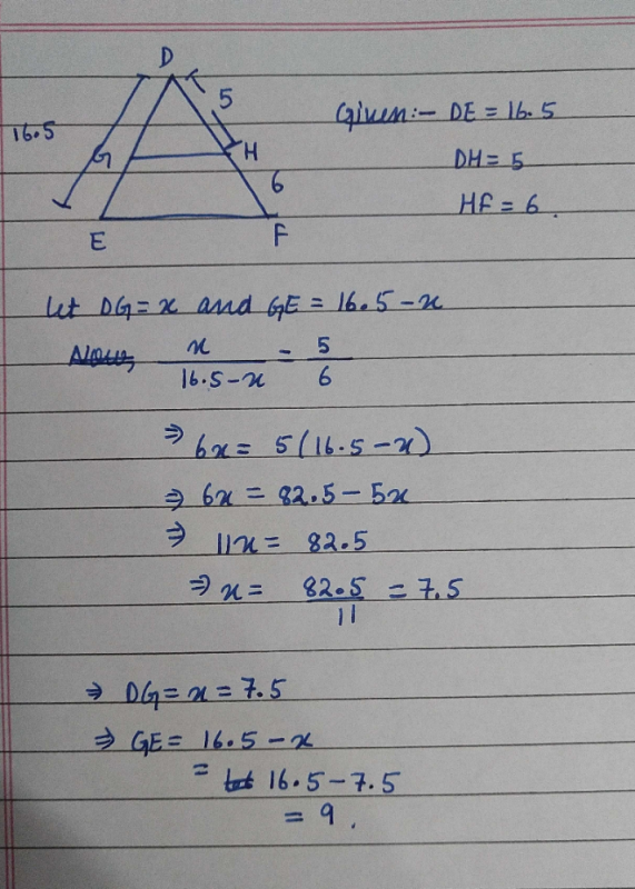 In triangle DEF,GH is a line parallel to EF cutting DE in G and and DF