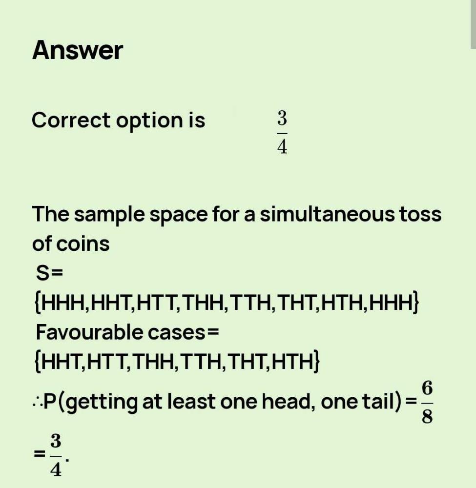 Three Fair Coins Are Tossed Simultaneously. Find The Probability ...