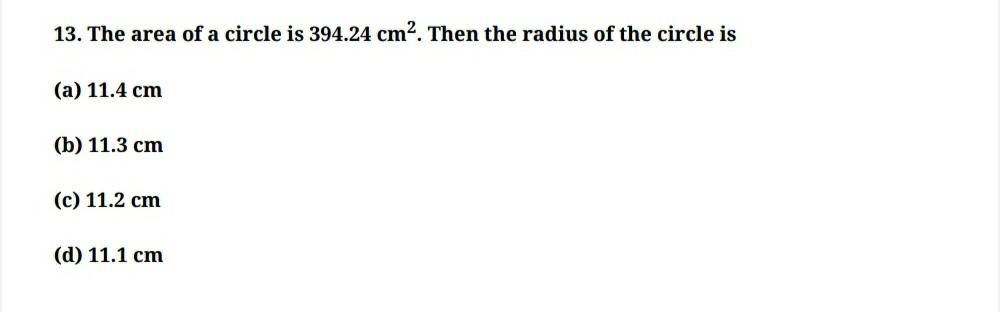 Math: Areas related to Circles: Important 1 mark Questions Class 10 Notes | EduRev