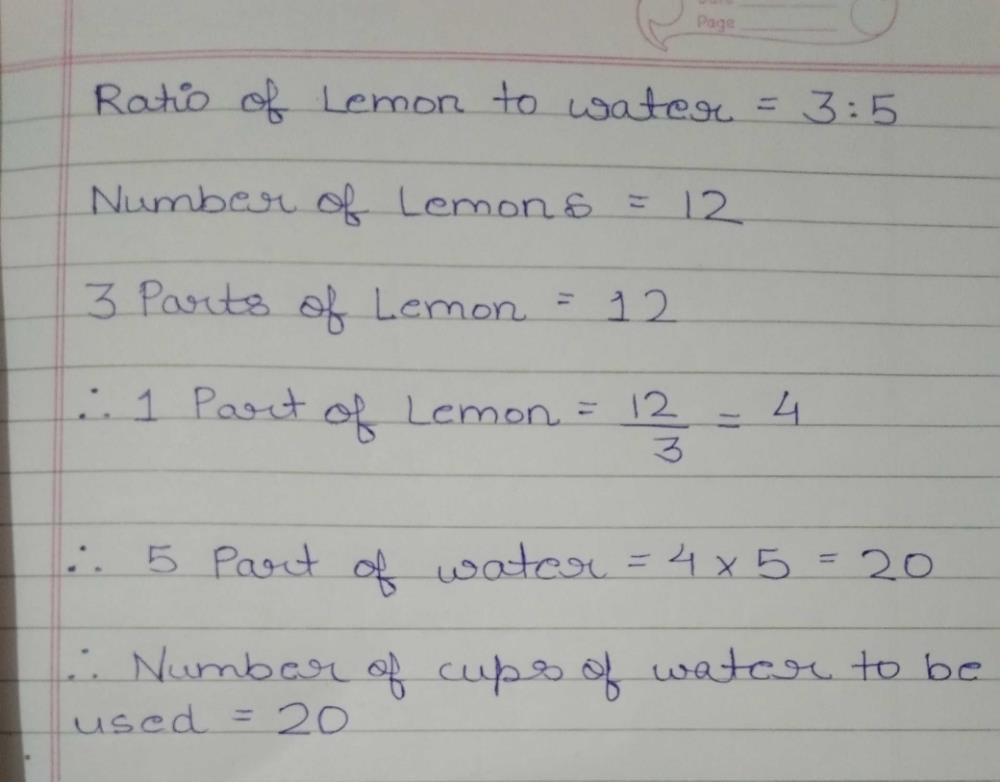 The ratio of lemons to number of cups of water to be mixed to prepare