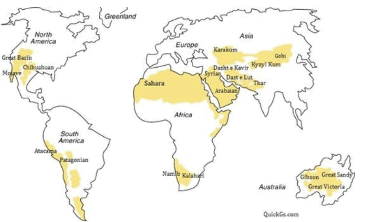 Important Deserts of the World Map