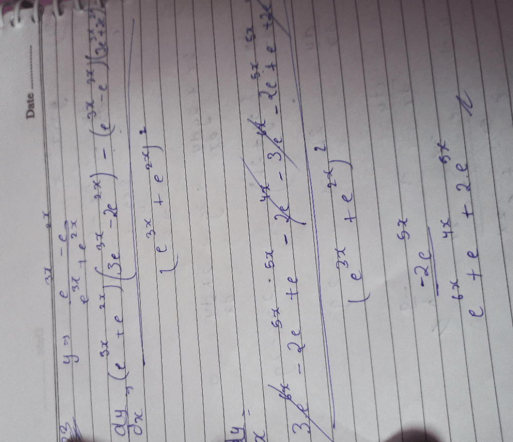 If Y E 3x E 2x Divided By E 3x E 2x Then Dy Divided By Dx Is Equal Toa 2e 5xb 1 E 5x E 2x 2c E 5x E 5x E 2x D None Edurev Ca Foundation Question