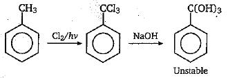 Toluene reacts with excess of Cl2 in the presence of sunlight to give a ...