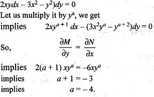 If Ya Is An Integrating Factor Of The Differential Equation 2xy Dx 3x2 Y2 Dy 0 Then The Value Of A Isa 4b 4c 1d 1correct Answer Is Option A Can You Explain This